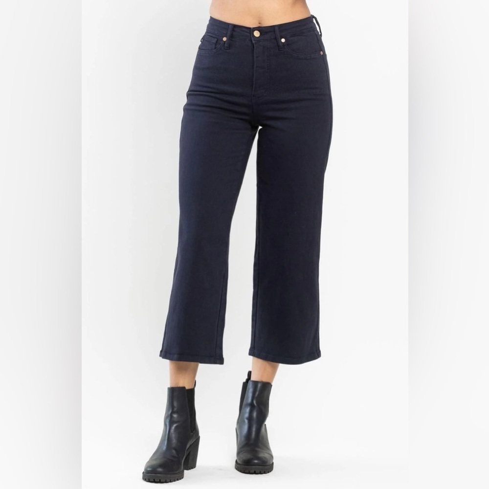 Judy blue high waist wide leg cropped navy garment dyed jeans 88807 size 5/27 - Picture 3 of 7